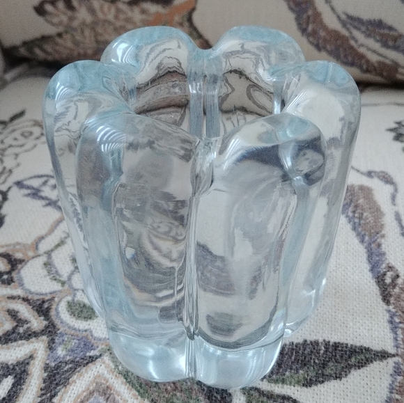 Orrefors Nils Landberg Signed Ice Blue Glass Vase Or Candle Holder From Sweden. - Picture 2 of 7
